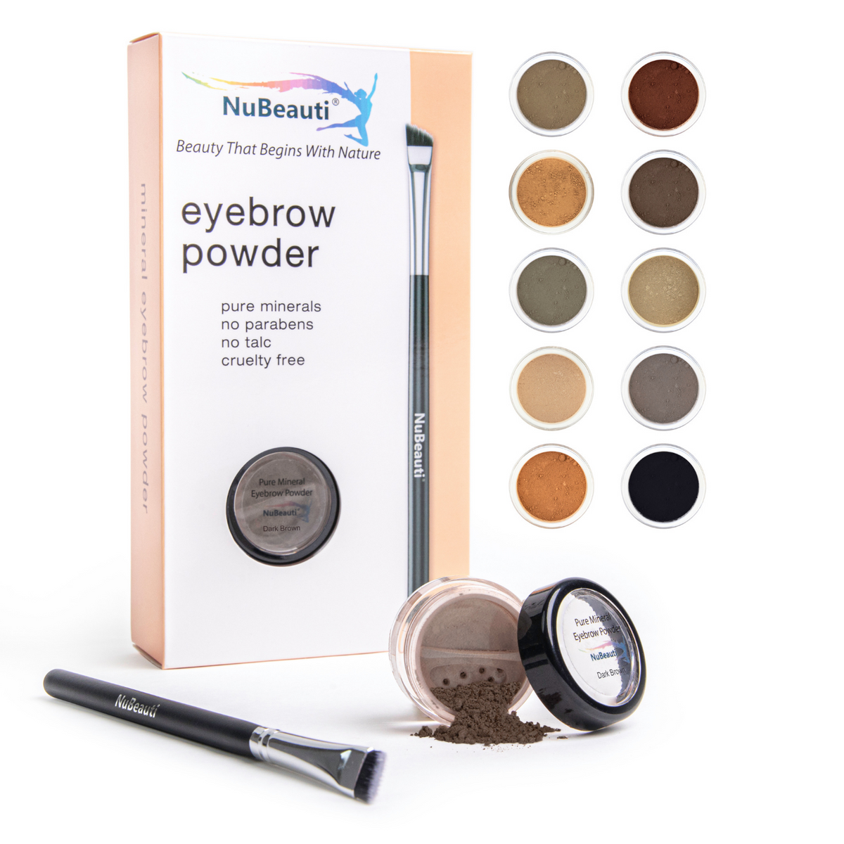 Mineral Eyebrow Powder Angled Brush Medium Brown NuBeauti